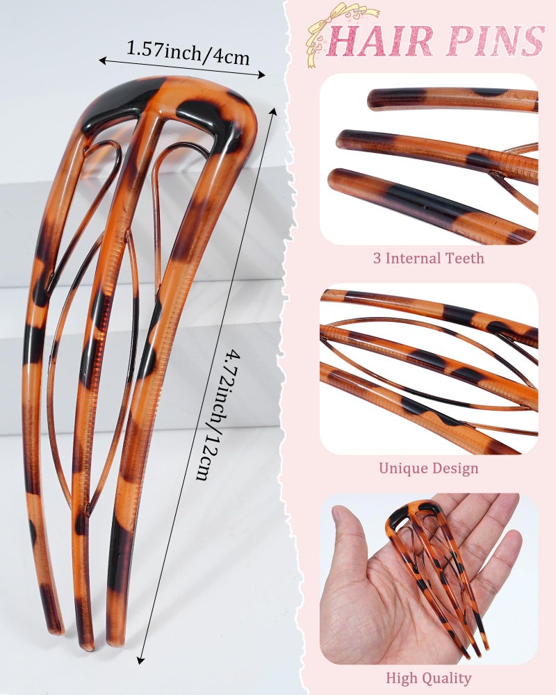 CHLINS 6 PCS French Hair Pins for Women, U-Shaped Hair Forks Stick for Bun Updo Chignons & French Twists, Strong Hold 3 Internal Teeth Hair Chopsticks Styling Accessories - Image 3